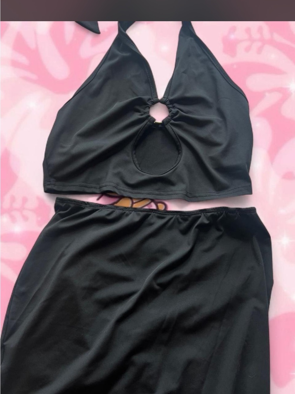 Black Two-Piece Halter Cutout Set- Size S